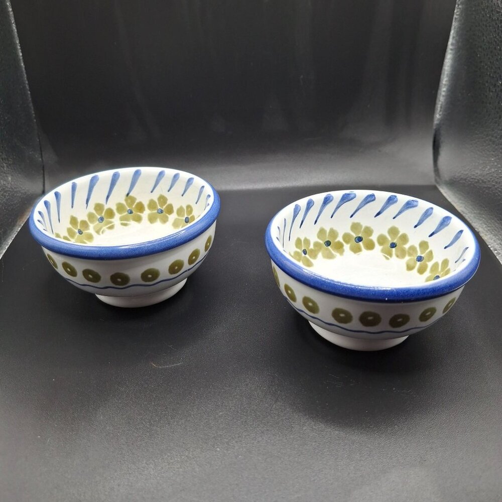 Vintage World Market Set Of 2 Hand-Painted Italian Ceramic Bowls Blue Green